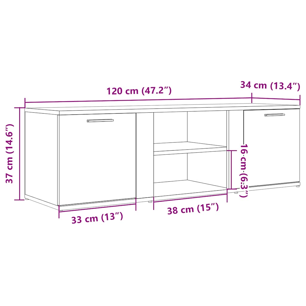 Tv-Meubel 120X34X37 Cm Bewerkt Hout Artisanaal Eikenkleur