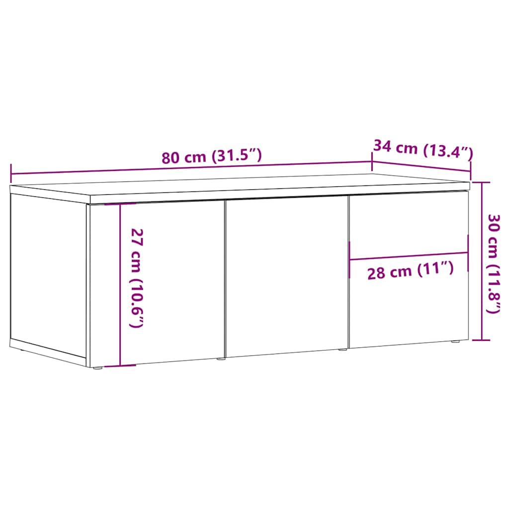 Tv-Meubel 80X34X30 Cm Bewerkt Hout Kleurig