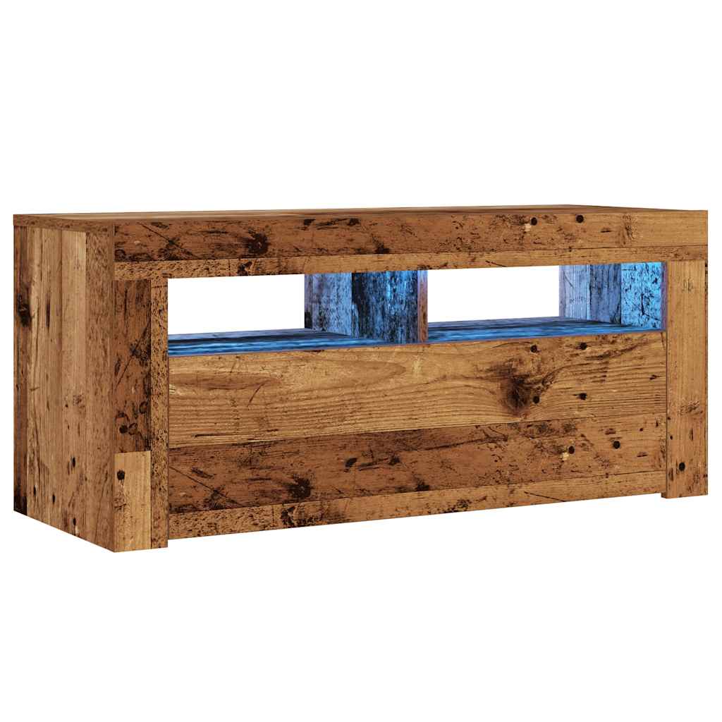 Tv-Meubel Met Led 90X35X40 Cm Bewerkt Hout