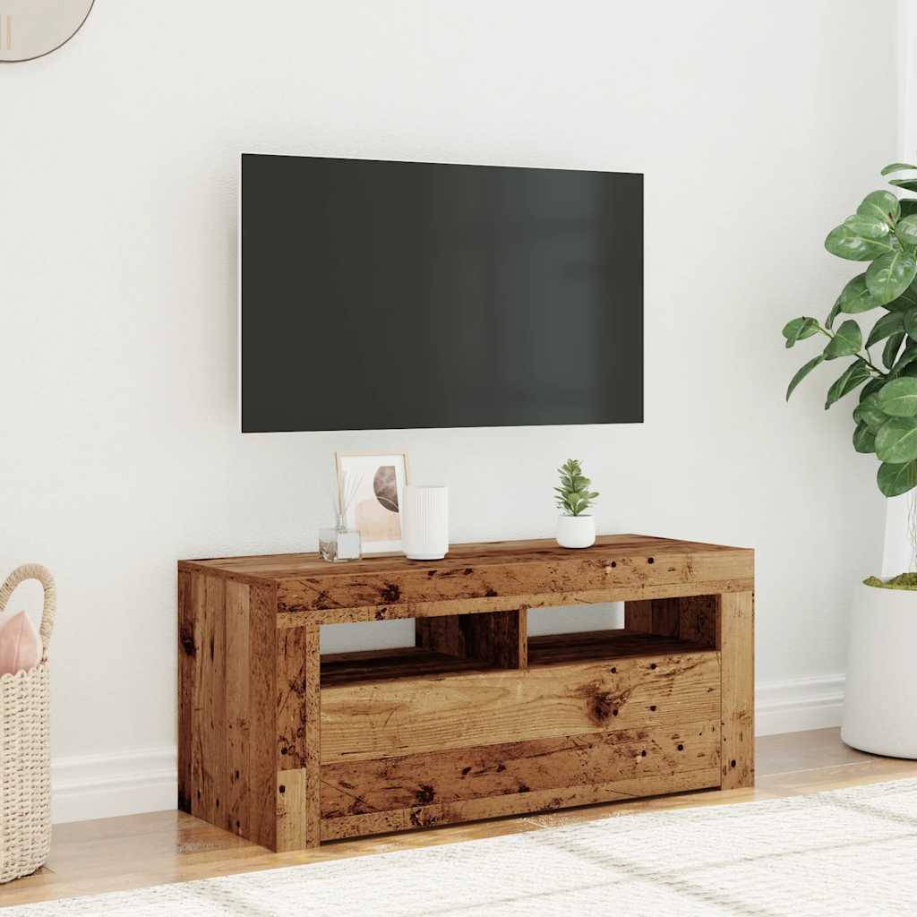 Tv-Meubel Met Led 90X35X40 Cm Bewerkt Hout