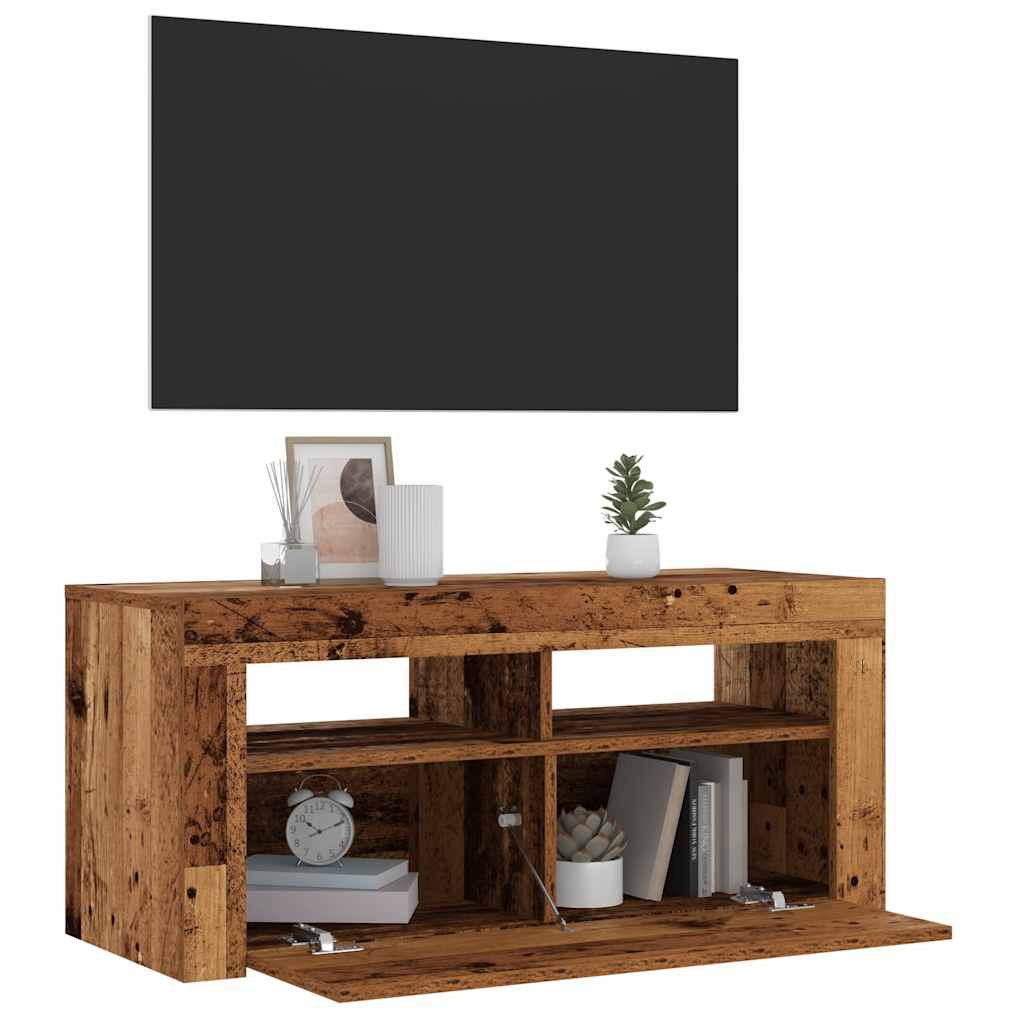 Tv-Meubel Met Led 90X35X40 Cm Bewerkt Hout