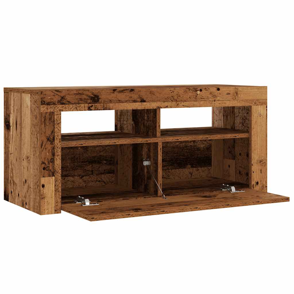 Tv-Meubel Met Led 90X35X40 Cm Bewerkt Hout