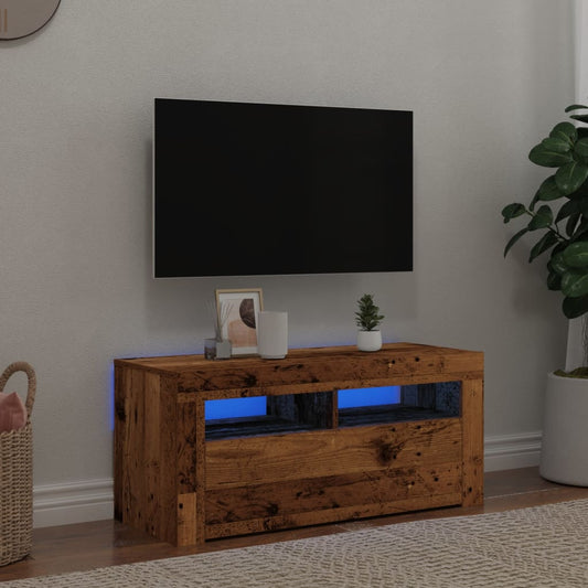 Tv-Meubel Met Led 90X35X40 Cm Bewerkt Hout