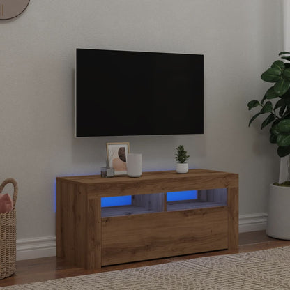 Tv-Meubel Met Led 90X35X40 Cm Bewerkt Hout