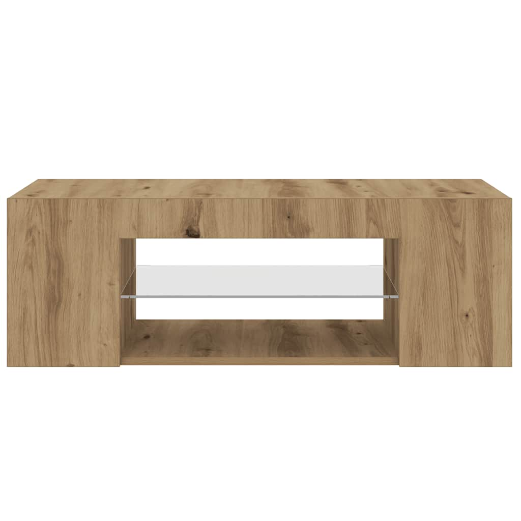 Tv-Meubel Met Led 90X39X30 Cm Bewerkt Hout Artisanaal Eiken