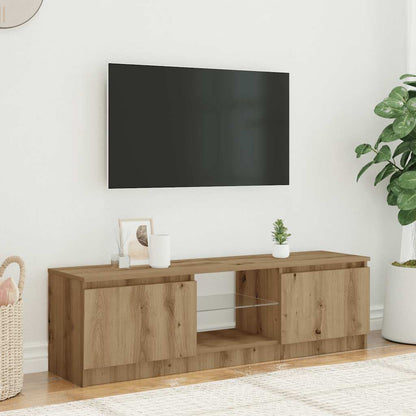 Tv-Meubel Met Led Bewerkt Hout Artisanaal Eiken