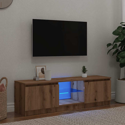 Tv-Meubel Met Led Bewerkt Hout Artisanaal Eiken