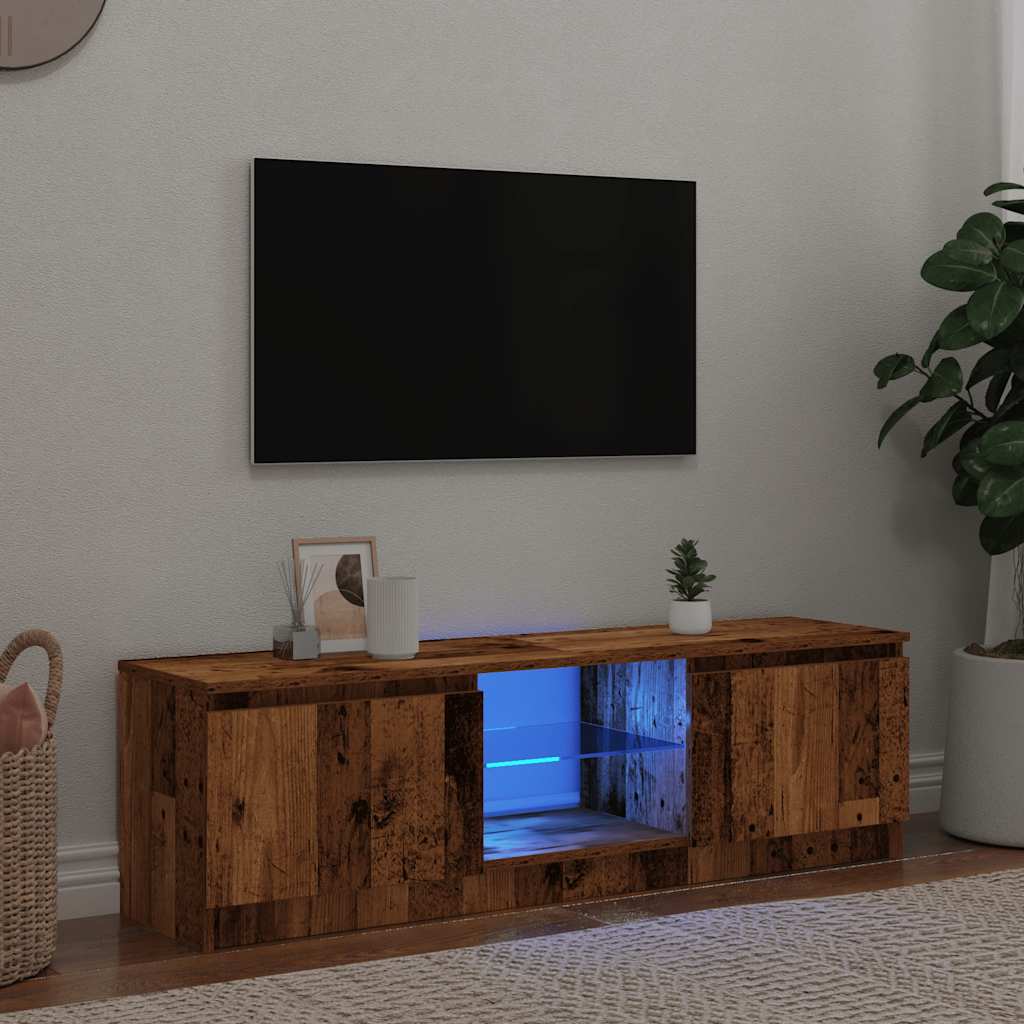 Tv-Meubel Met Led Bewerkt Hout Artisanaal Eiken