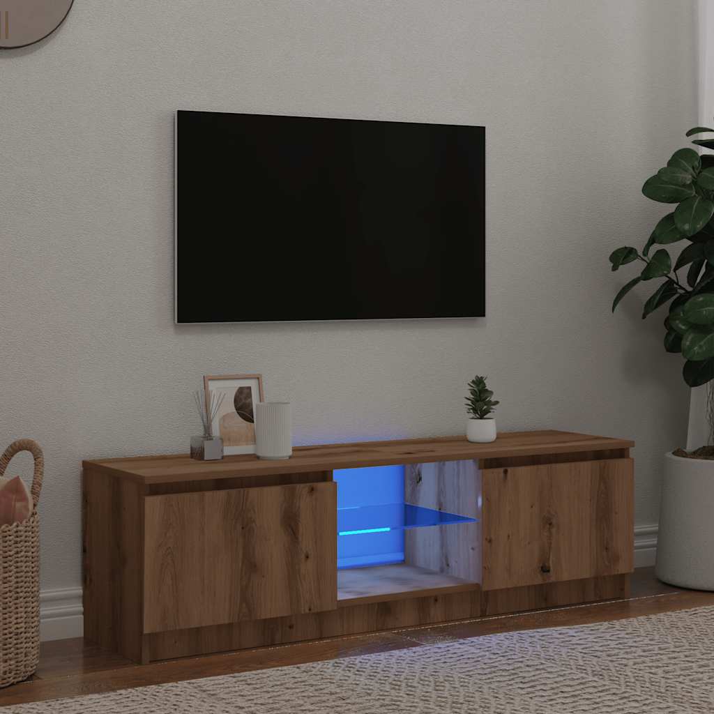 Tv-Meubel Met Led Bewerkt Hout Artisanaal Eiken