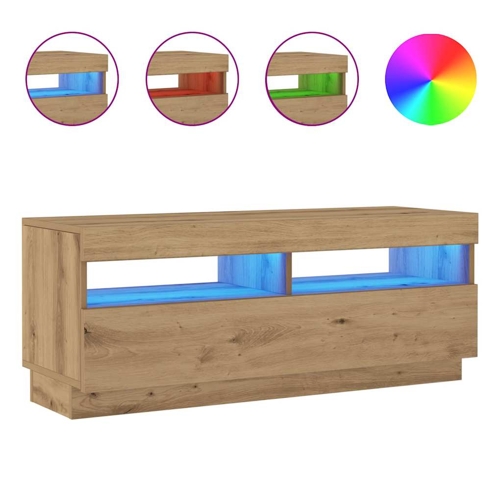 Tv-Meubel Met Led 100X35X40 Cm Bewerkt Hout Artisanaal Eiken