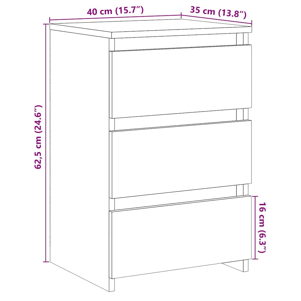 Nachtkastje 40X35X62,5 Cm Bewerkt Hout Kleurig