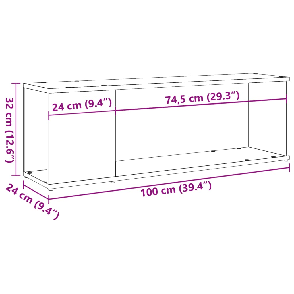 Tv-Meubel 100X24X32 Cm Bewerkt Hout Kleurig