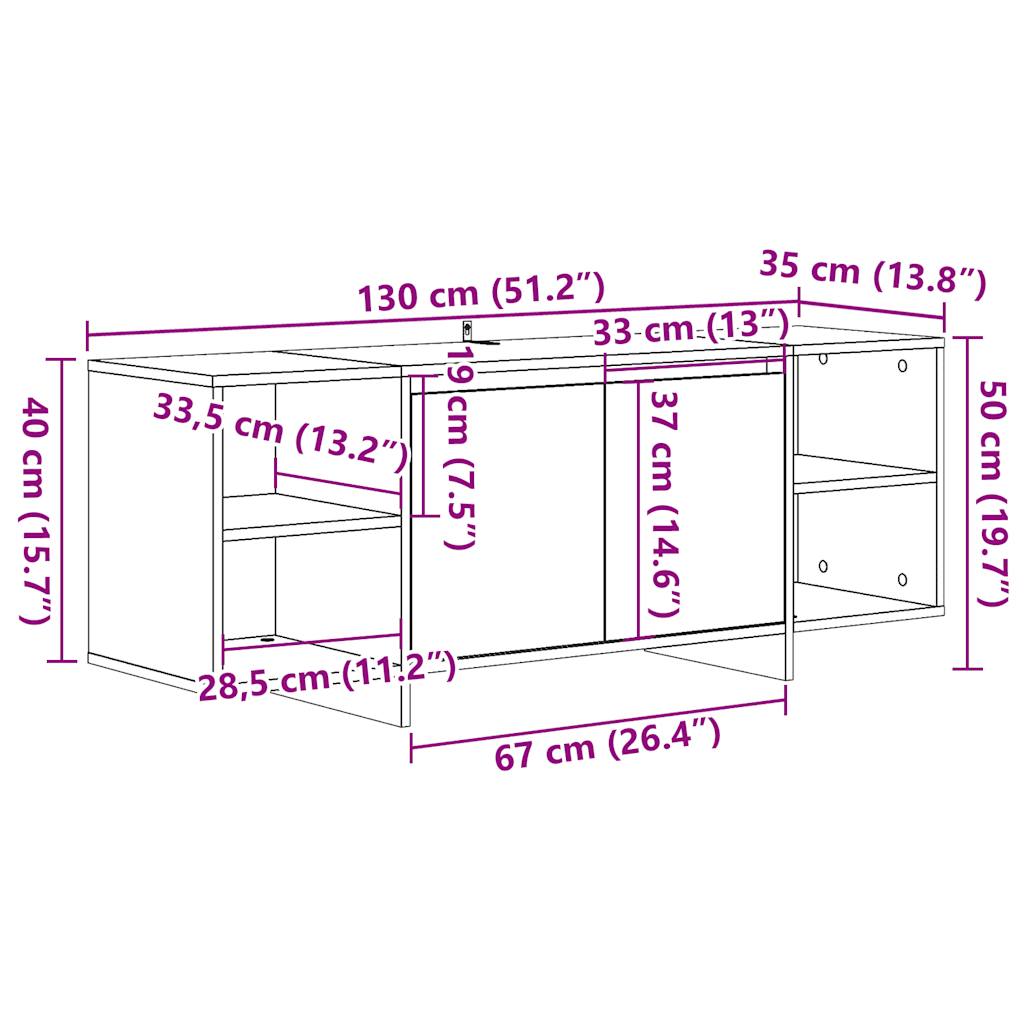 Tv-Meubel 130X35X50 Cm Bewerkt Hout Kleurig