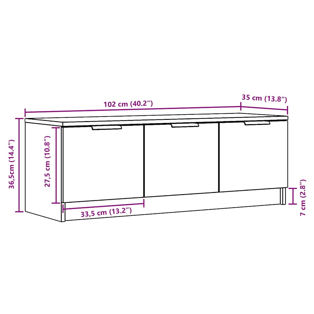 Tv-Meubel 102X35X36,5 Cm Bewerkt Hout Kleurig