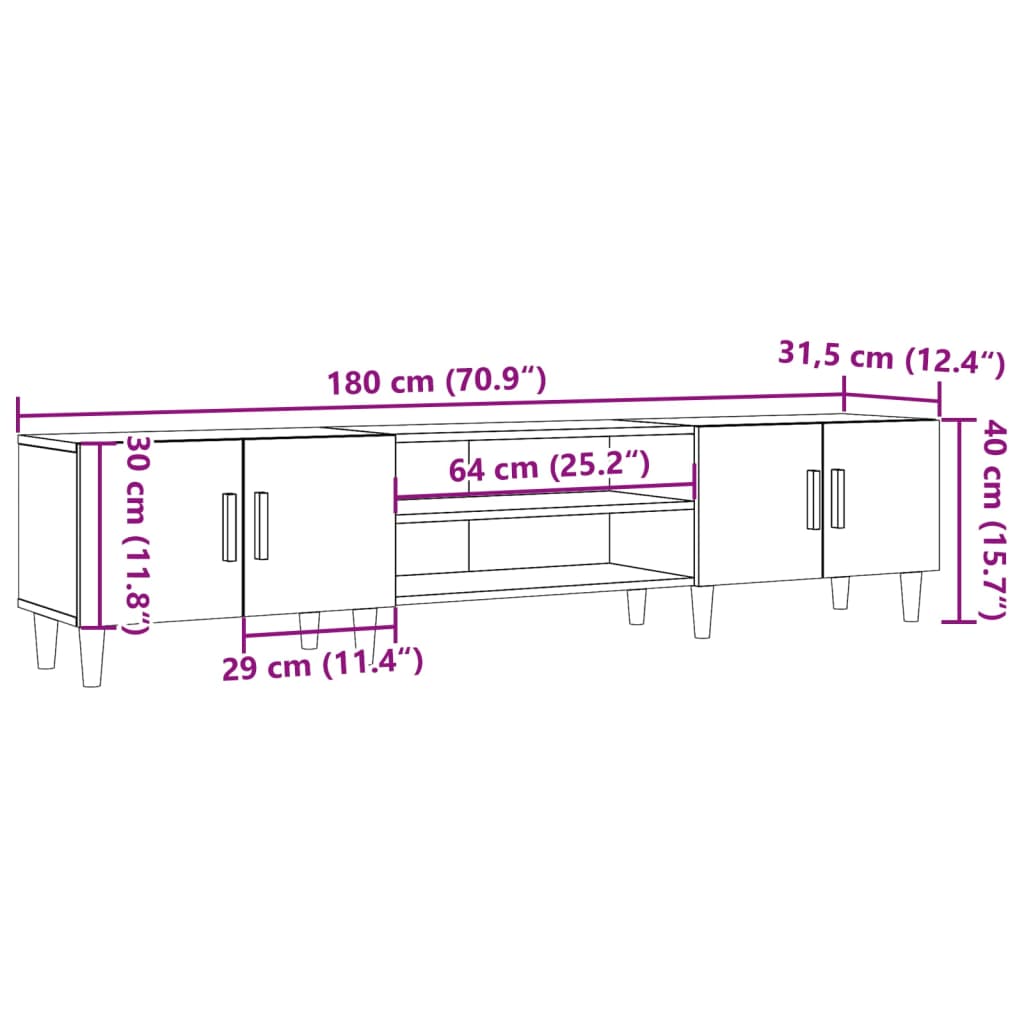 Tv-Meubel 180X31,5X40 Cm Bewerkt Hout Kleurig