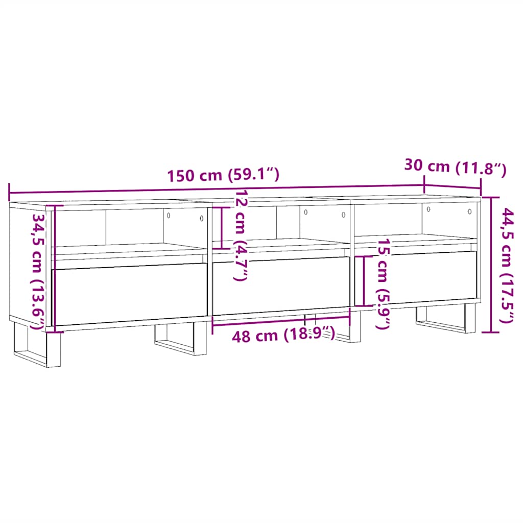 Tv-Meubel 150X30X44,5 Cm Bewerkt Hout Kleurig