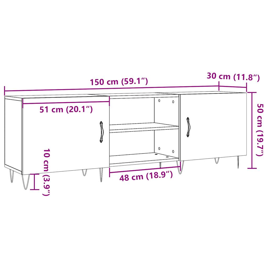 Tv-Meubel 150X30X50 Cm Bewerkt Hout Kleurig