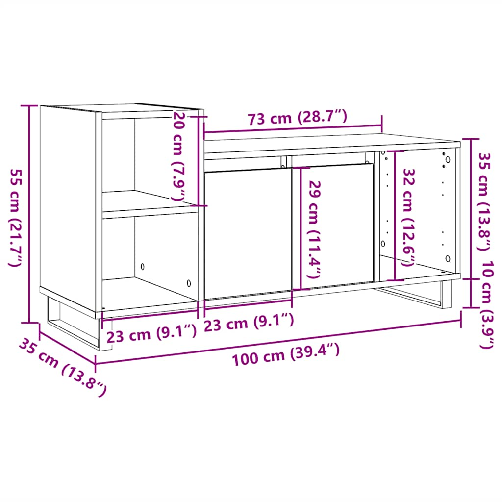 Tv-Meubel 100X35X55 Cm Bewerkt Hout Kleurig