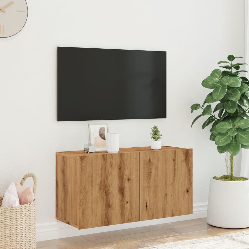 Tv-Meubel Wandgemonteerd 80X30X41 Cm Artisanaal Eikenkleurig