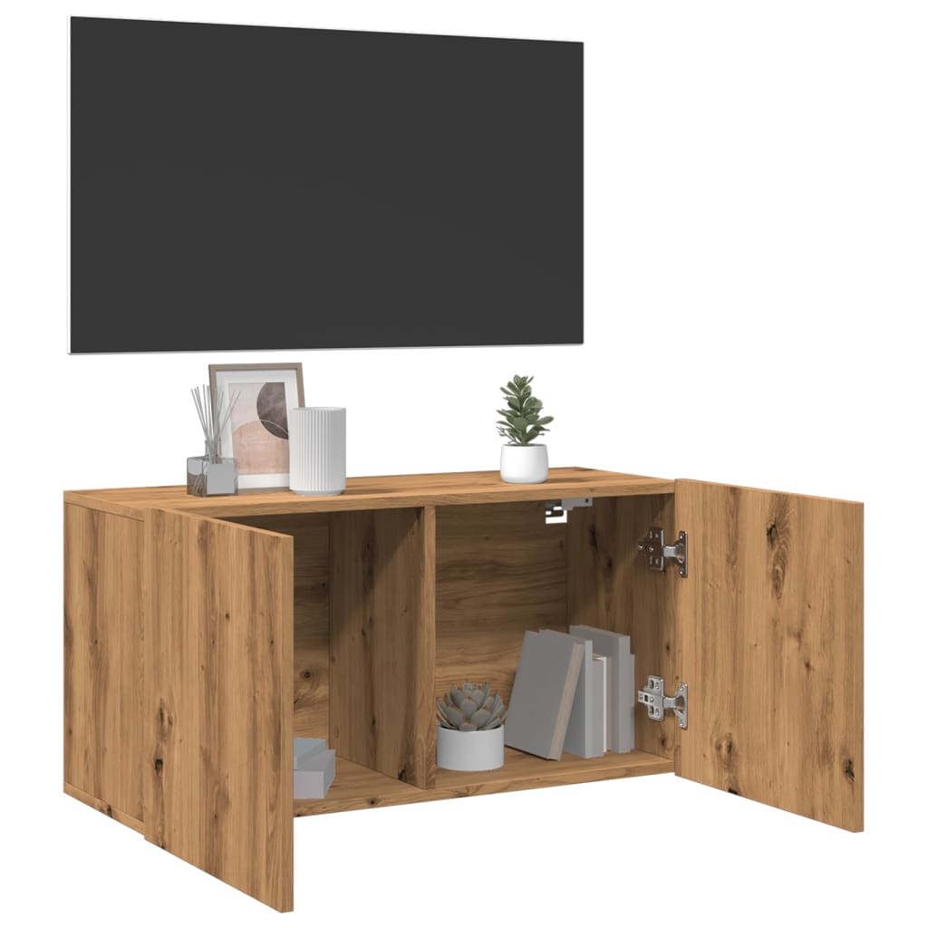 Tv-Meubel Wandgemonteerd 80X30X41 Cm Artisanaal Eikenkleurig