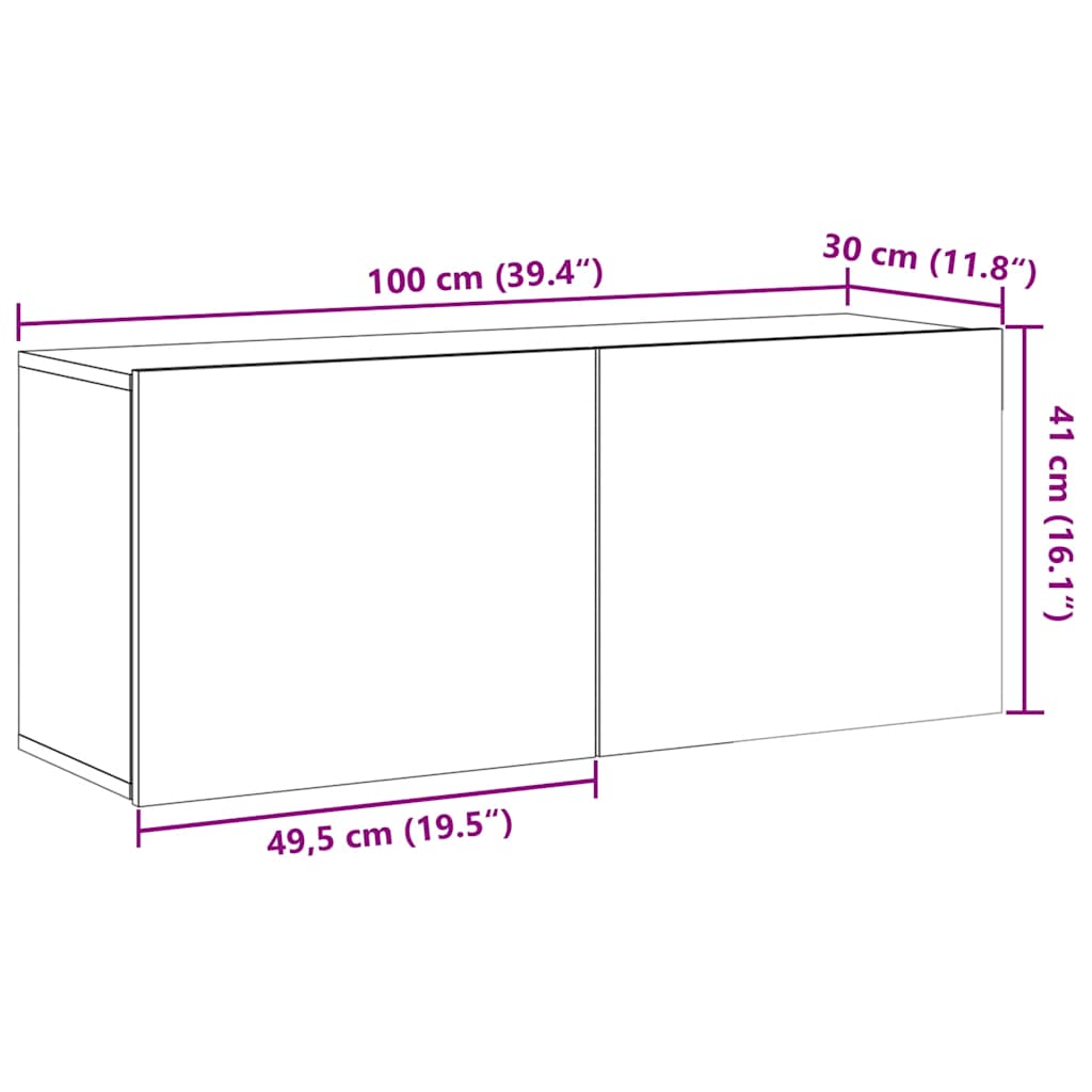 Tv-Meubel Wandgemonteerd 100X30X41 Cm Oud Houtkleurig Wolkengrijs