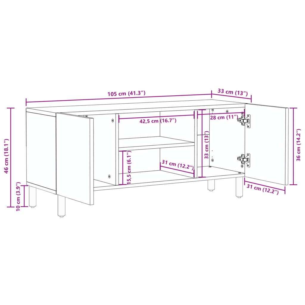 Tv-Meubel 105X33X46 Cm Bewerkt Hout Zwart