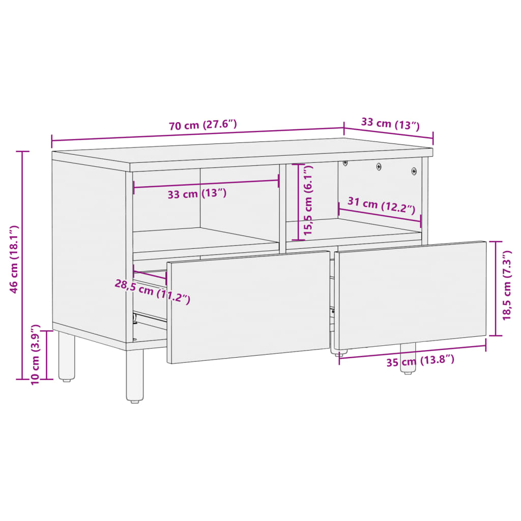 Tv-Meubel 70X33X46 Cm Bewerkt Hout Zwart Wit