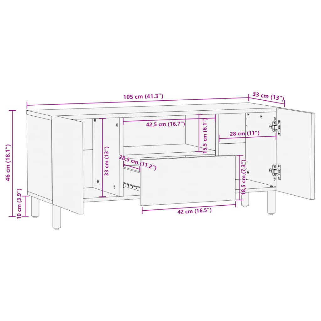 Tv-Meubel 105X33X46 Cm Bewerkt Hout Zwart