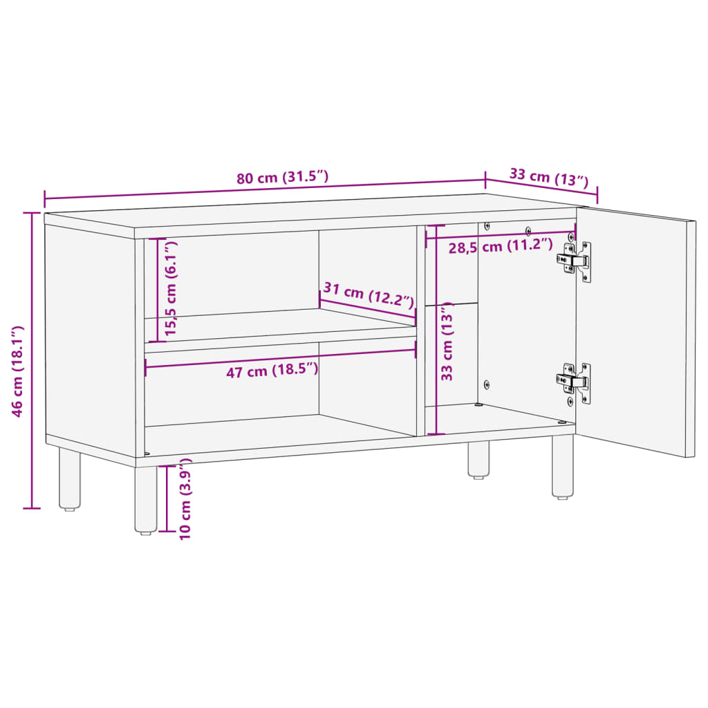 Tv-Meubel 80X33X46 Cm Bewerkt Hout Zwart Wit