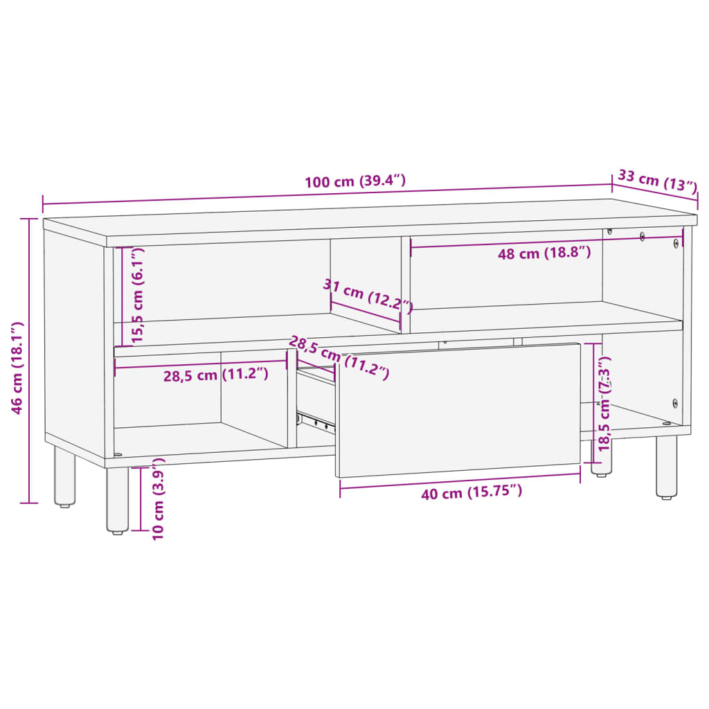 Tv-Meubel 100X33X46 Cm Bewerkt Hout Zwart