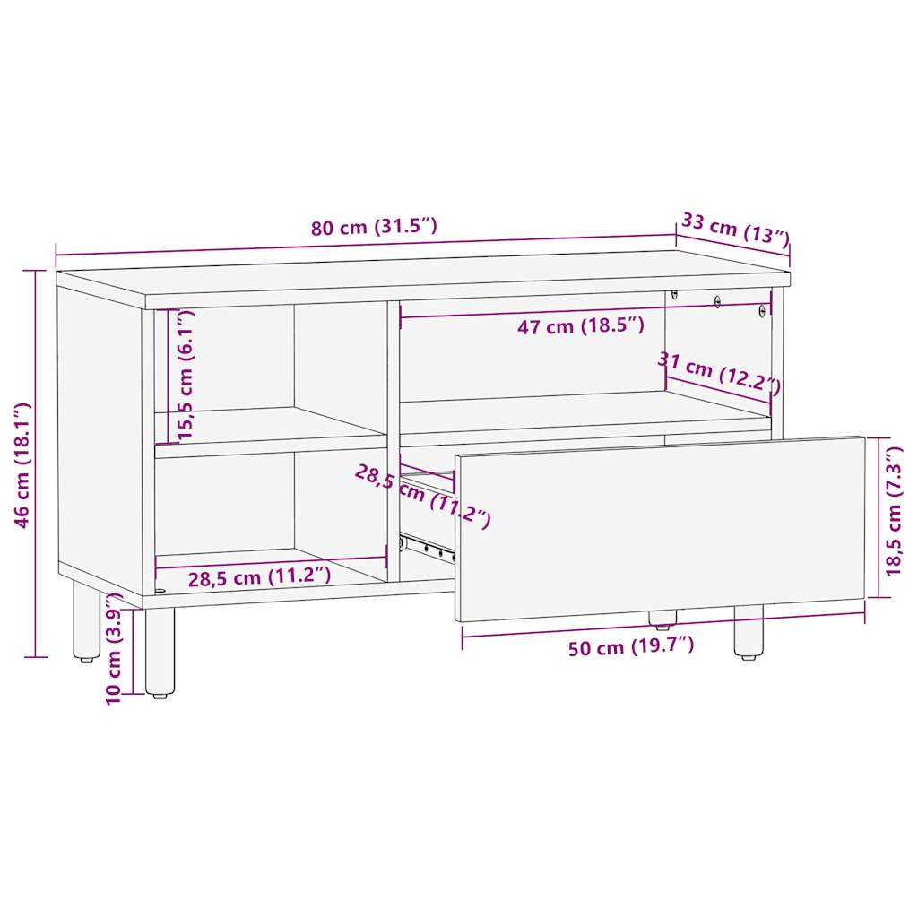 Tv-Meubel 80X33X46 Cm Bewerkt Hout Zwart