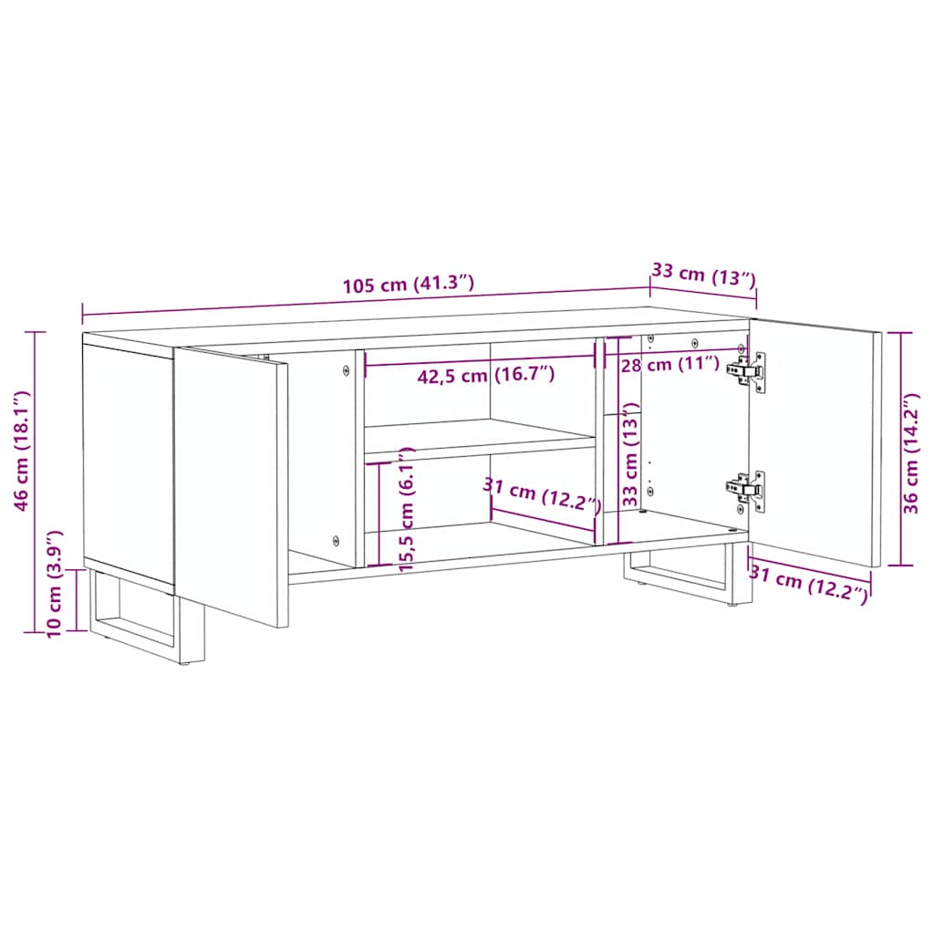 Tv-Meubel 105X33X46 Cm Massief Mangohout Zwart