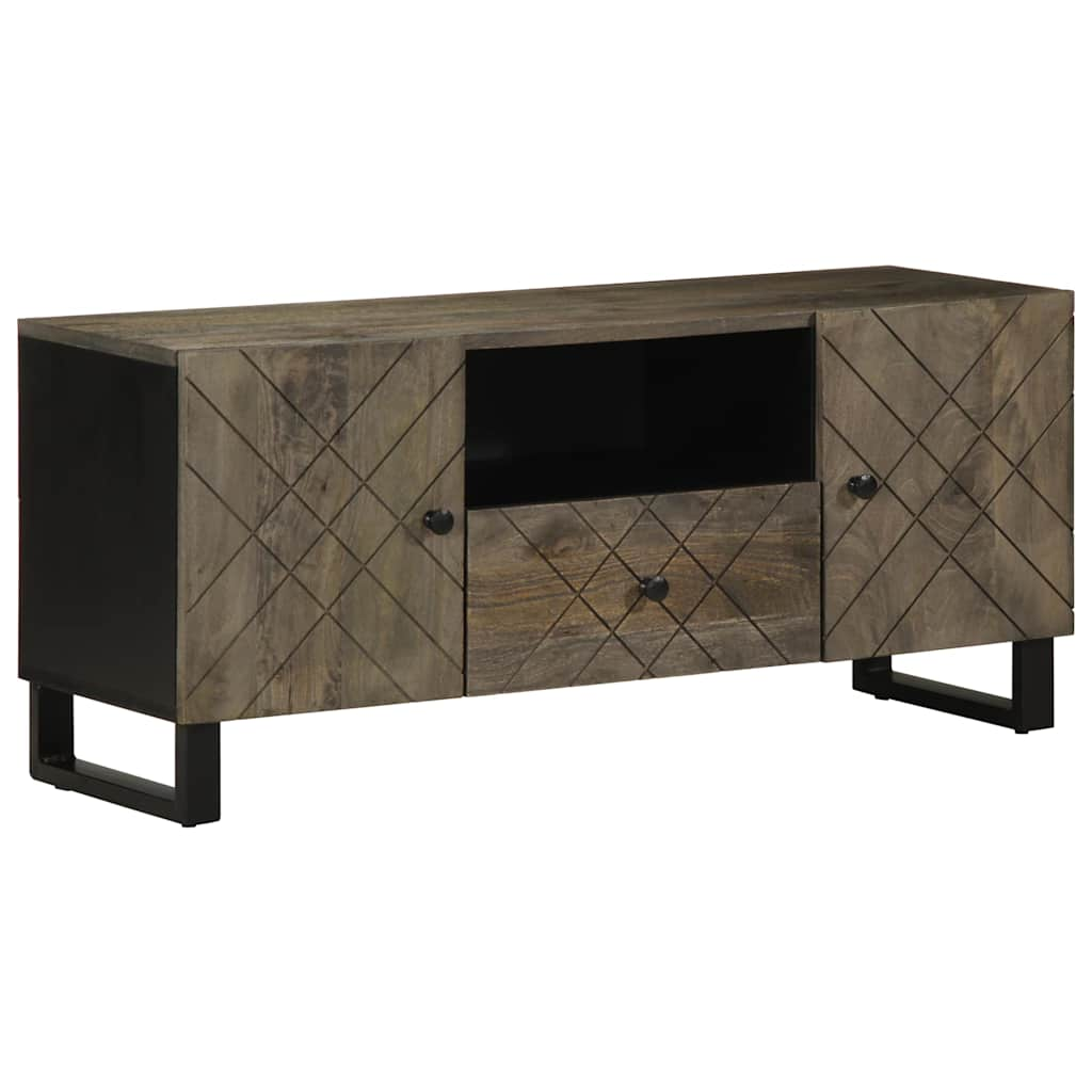 Tv-Meubel 105X33X46 Cm Massief Mangohout Zwart Donkergrijs