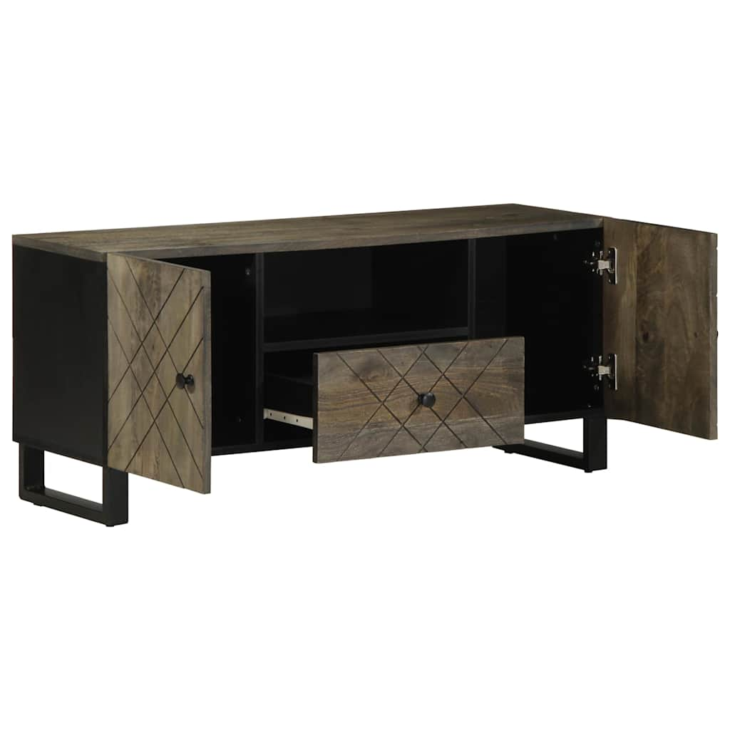 Tv-Meubel 105X33X46 Cm Massief Mangohout Zwart Donkergrijs