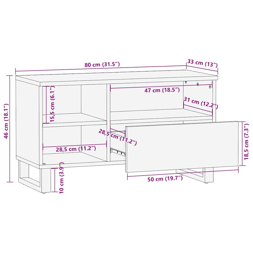 Tv-Meubel 80X33X46 Cm Massief Mangohout Zwart