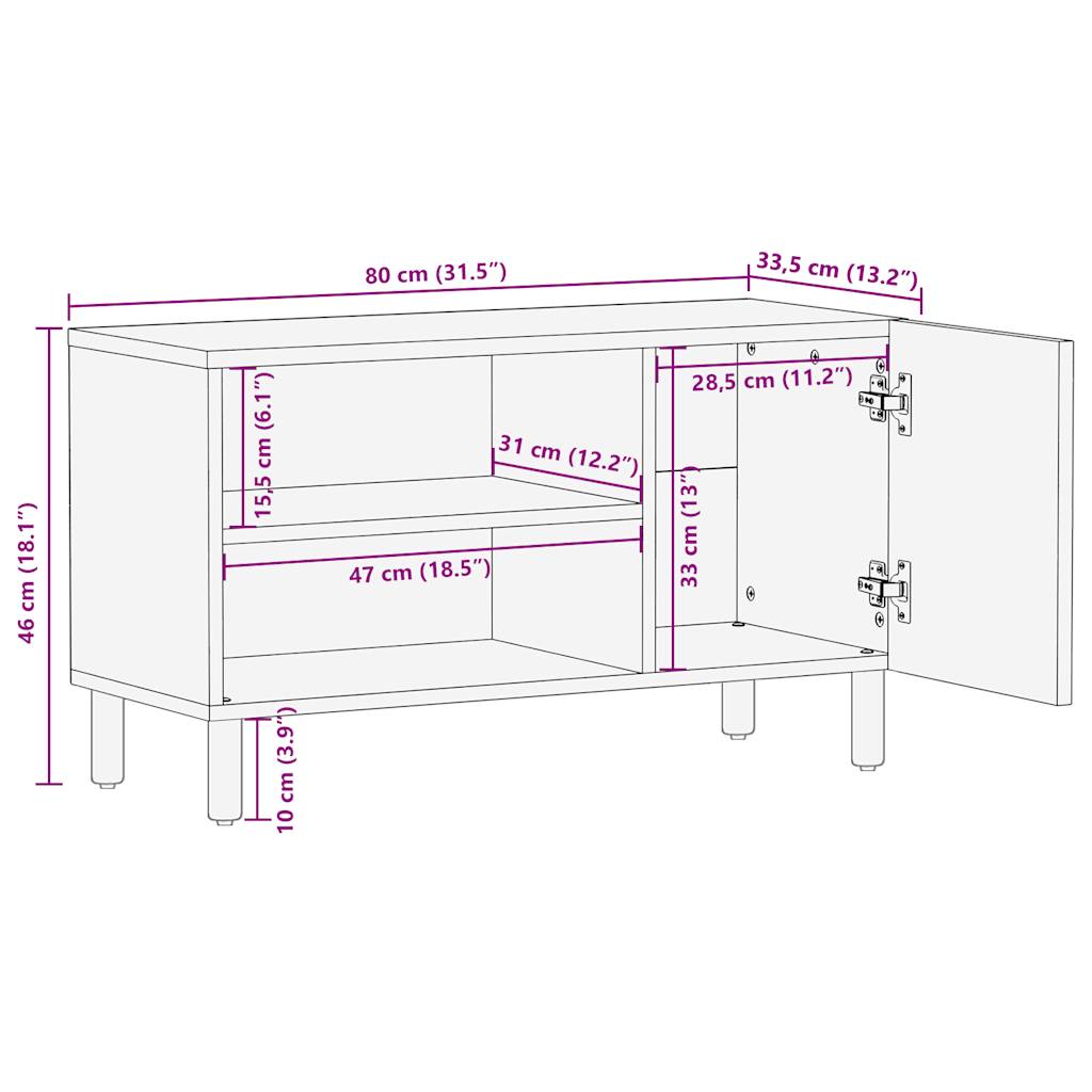 Tv-Meubel 80X33,5X46 Cm Massief Ruw Mangohout Zwart