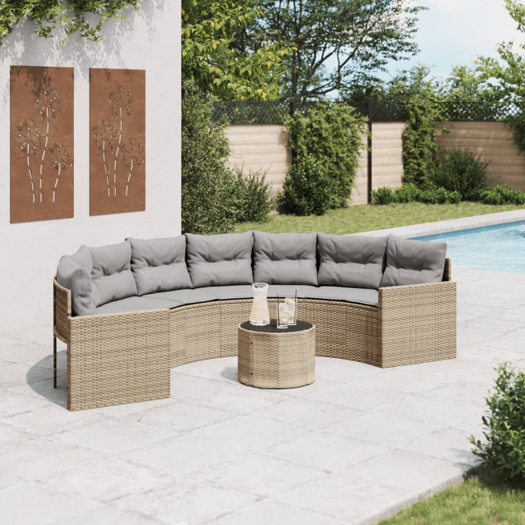 Tuinbank Met Tafel En Kussens Poly Rattan Beige En Lichtgrijs