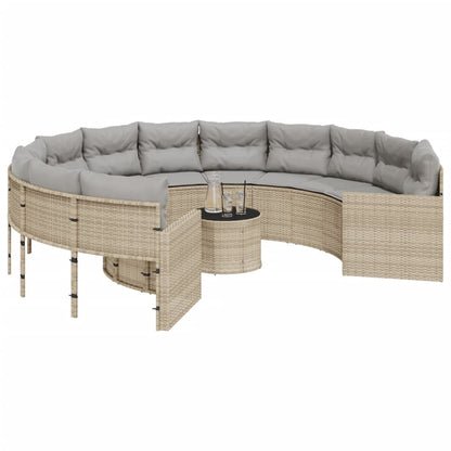 Tuinbank Met Tafel En Kussens Poly Rattan Beige En Lichtgrijs