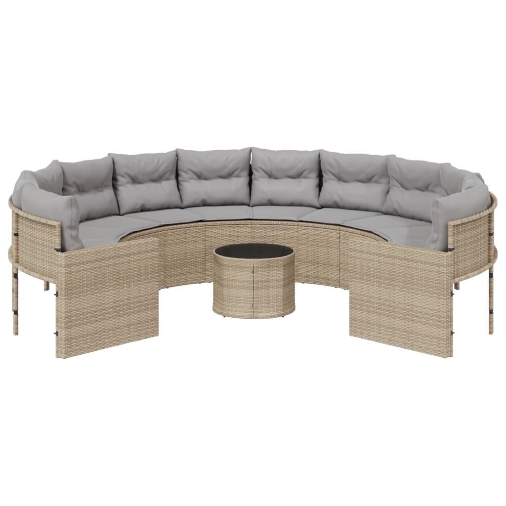 Tuinbank Met Tafel En Kussens Poly Rattan Beige En Lichtgrijs