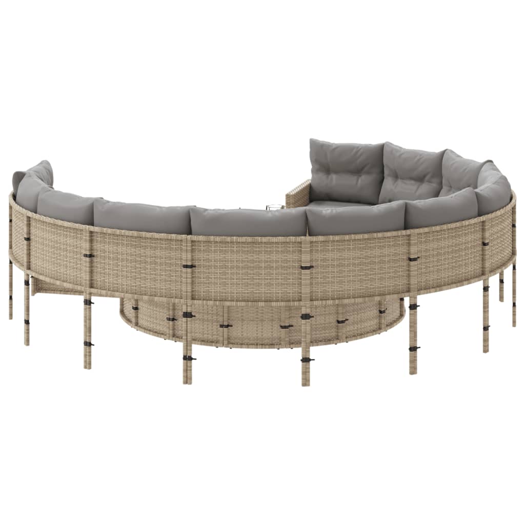 Tuinbank Met Tafel En Kussens Poly Rattan Beige En Lichtgrijs
