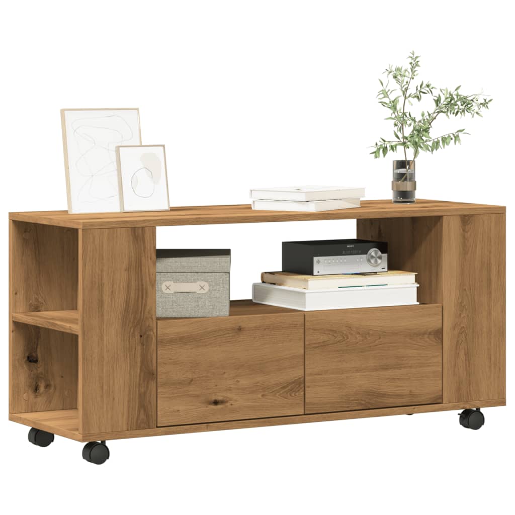 Tv-Meubel Met Wielen 102X34,5X43 Cm Bewerkt Hout