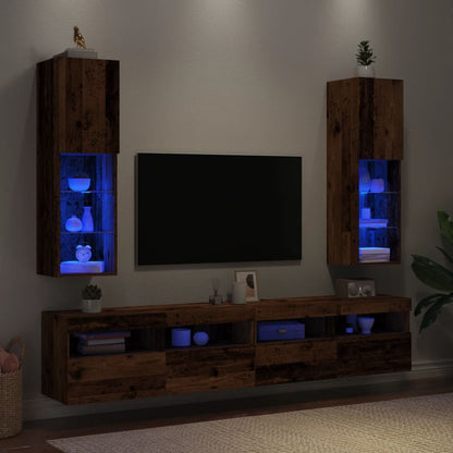 Tv-Meubel Met Led-Verlichting 30,5X30X Kleurig Oud Hout