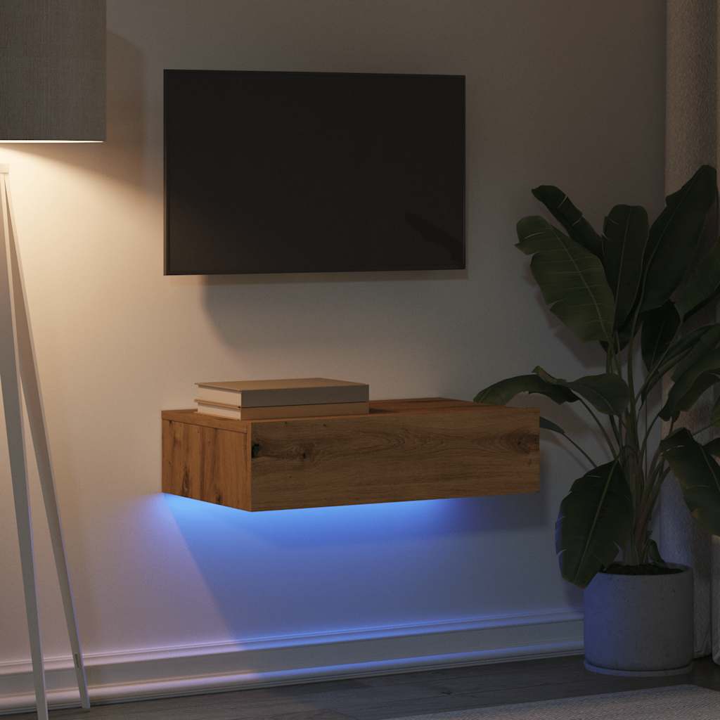 Tv-Meubel Met Led 60X35X15,5 Cm Artisanaal Eikenkleur Artisanaal Eikenkleurig