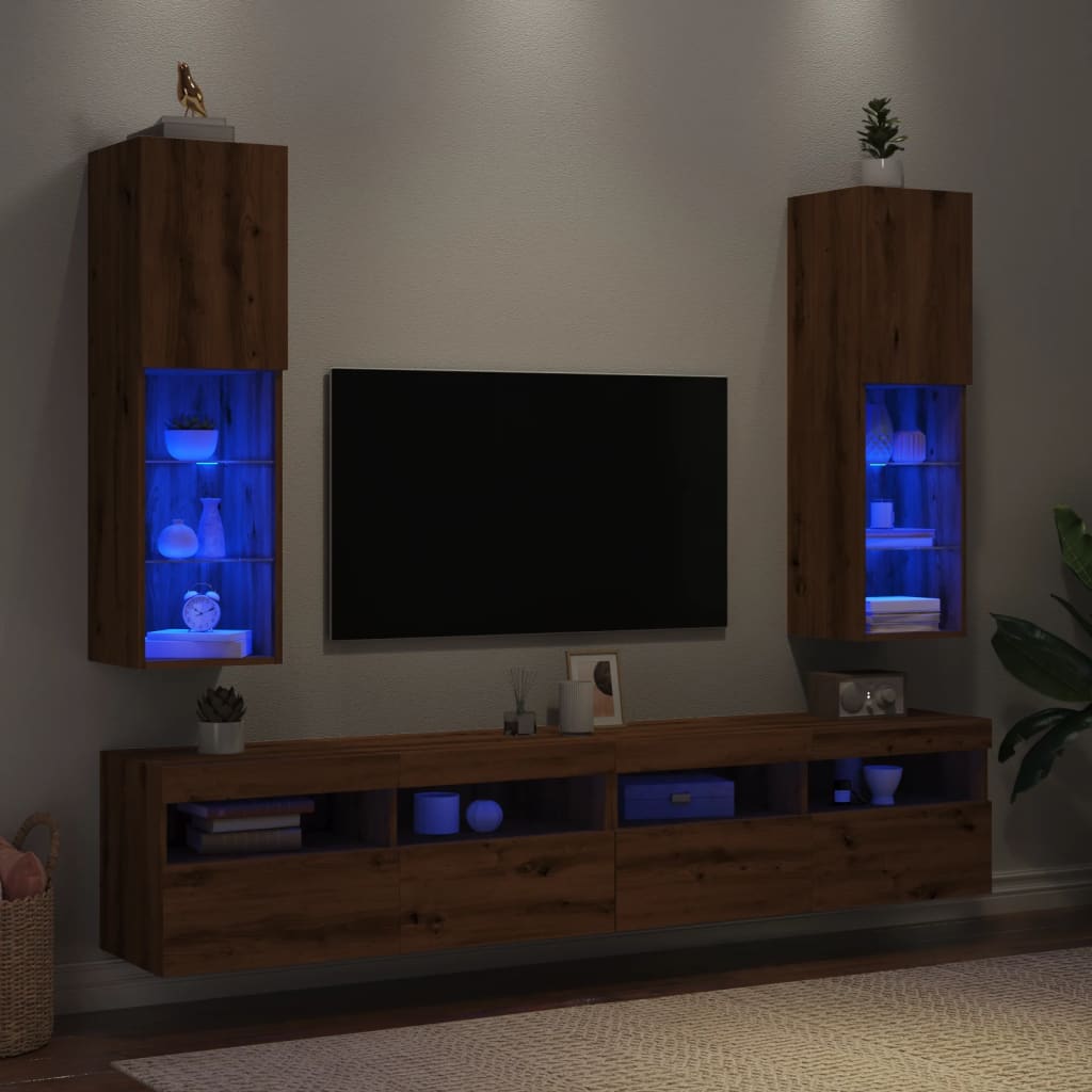 Tv-Meubel Met Led-Verlichting 30,5X30X Artisanaal Eiken Artisanaal Eikenkleurig