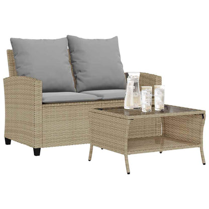 Tuinbank 2-Zits Met Kussens & Tafel Poly Rattan