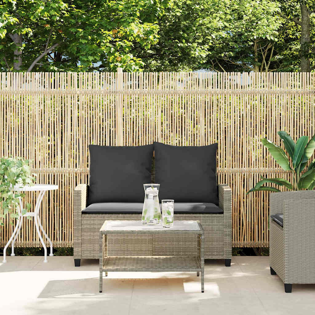 Tuinbank 2-Zits Met Kussens & Tafel Poly Rattan