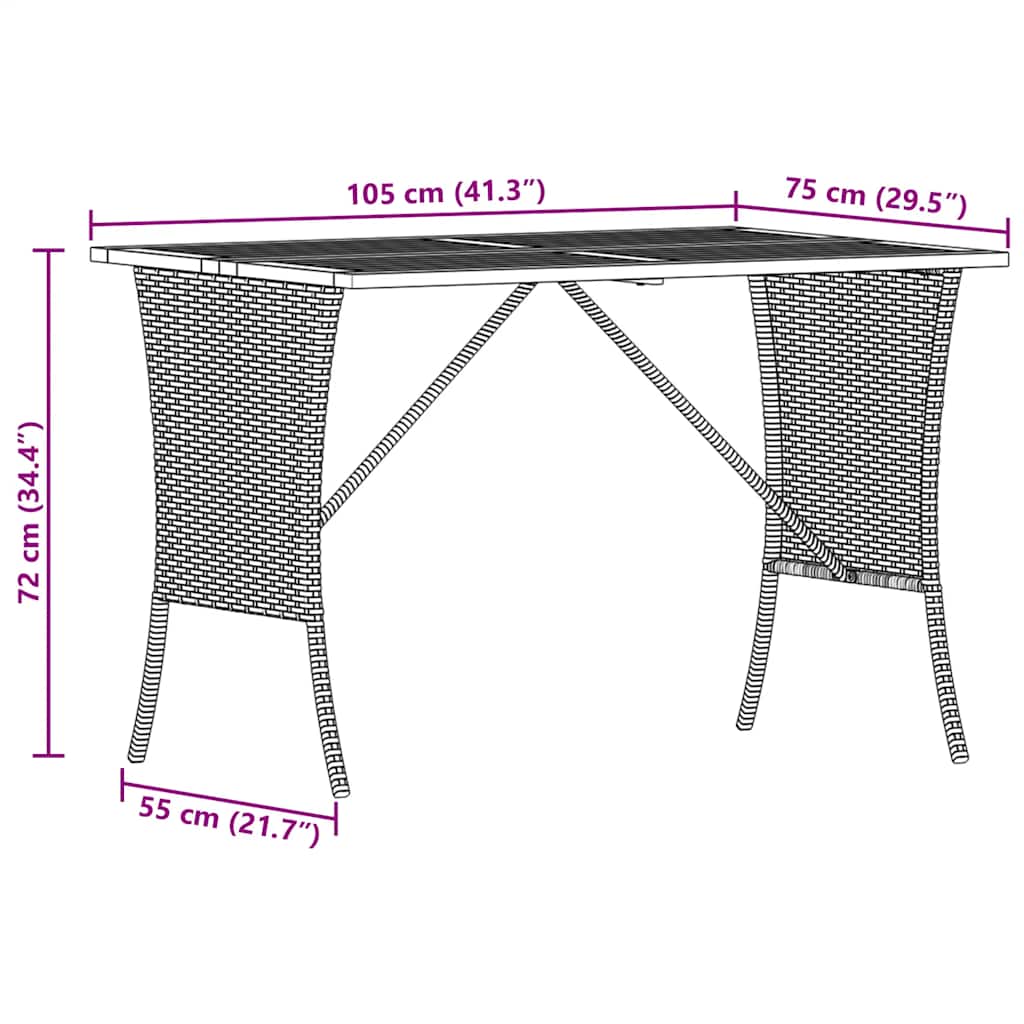 Tuintafel Met Acaciahouten Blad 105X75X72 Cm Poly Rattan