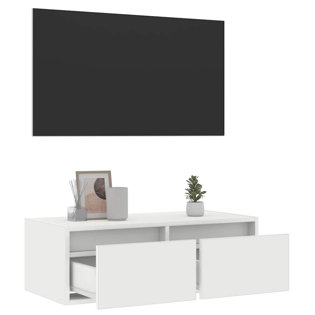 Tv-Meubel Met Led-Verlichting 75X35,5X25 Cm Wit Beige