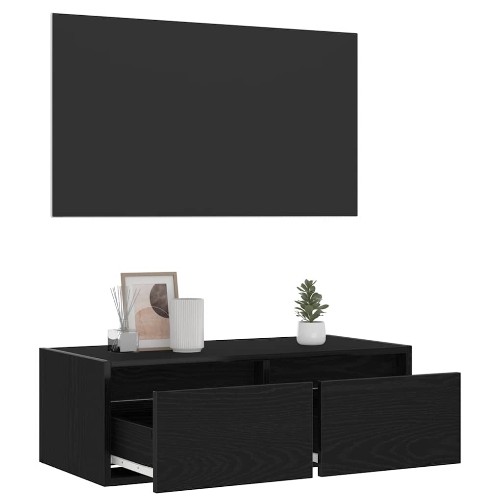 Tv-Meubel Met Led-Verlichting 75X35,5X25 Cm Zwart Eikenkleurig