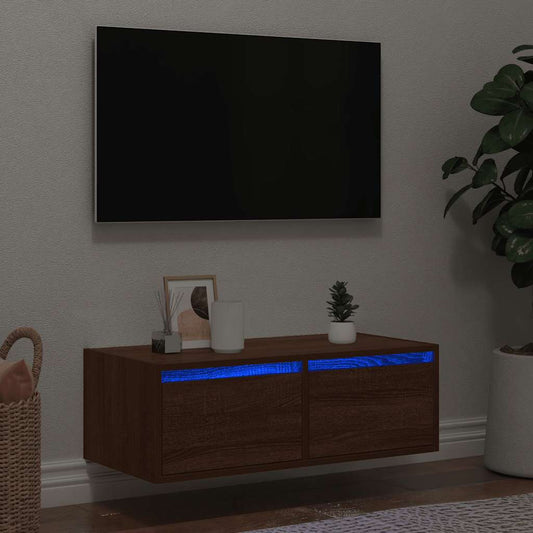 Tv-Meubel Met Led-Verlichting 75X35,5X25 Cm Bruin Eikenkleur